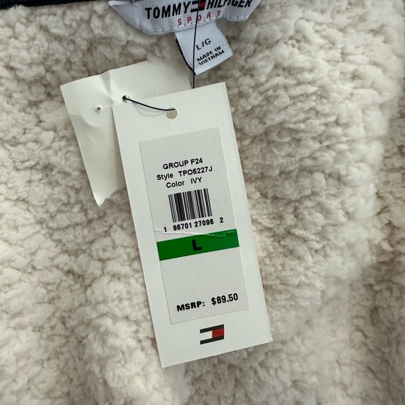 Tommy Hilfiger L Cozy Cream Sherpa Teddy Jacket with Black Trim - Picture 10 of 11